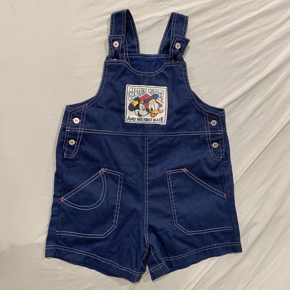 VTG 90s Mickey & Donald Overalls 24 Months Disney Denim Captain Toddler‎ Boys - Picture 1 of 12